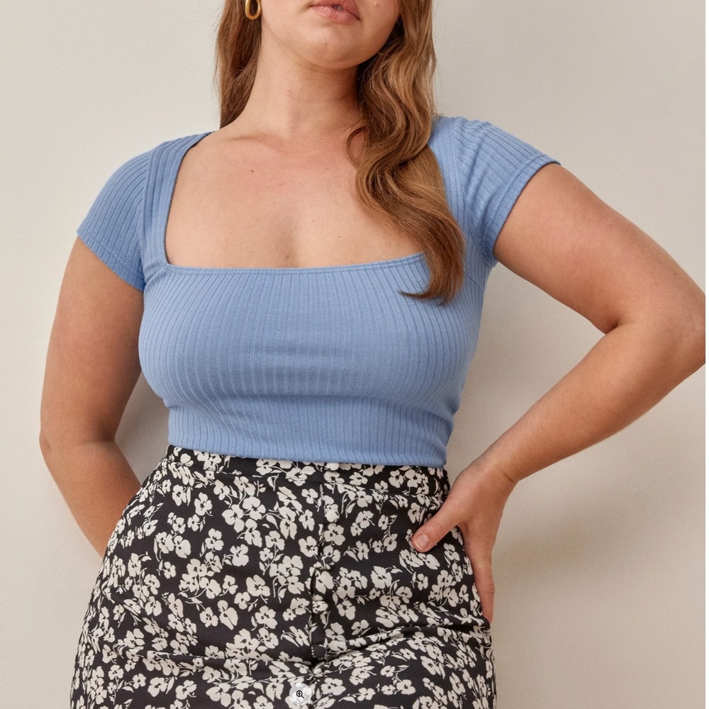 Reformation Bardot knit top size small - Parisian blue